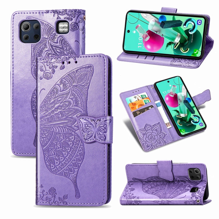 Butterfly Love Flower Embossed Horizontal Flip Leather Case with Bracket / Card Slot / Wallet / Lanyard, For LG K92 5G, For LG K52, For Arrows NX9 F-52A