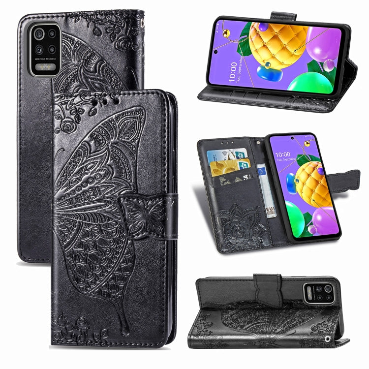 Butterfly Love Flower Embossed Horizontal Flip Leather Case with Bracket / Card Slot / Wallet / Lanyard, For LG K92 5G, For LG K52, For Arrows NX9 F-52A