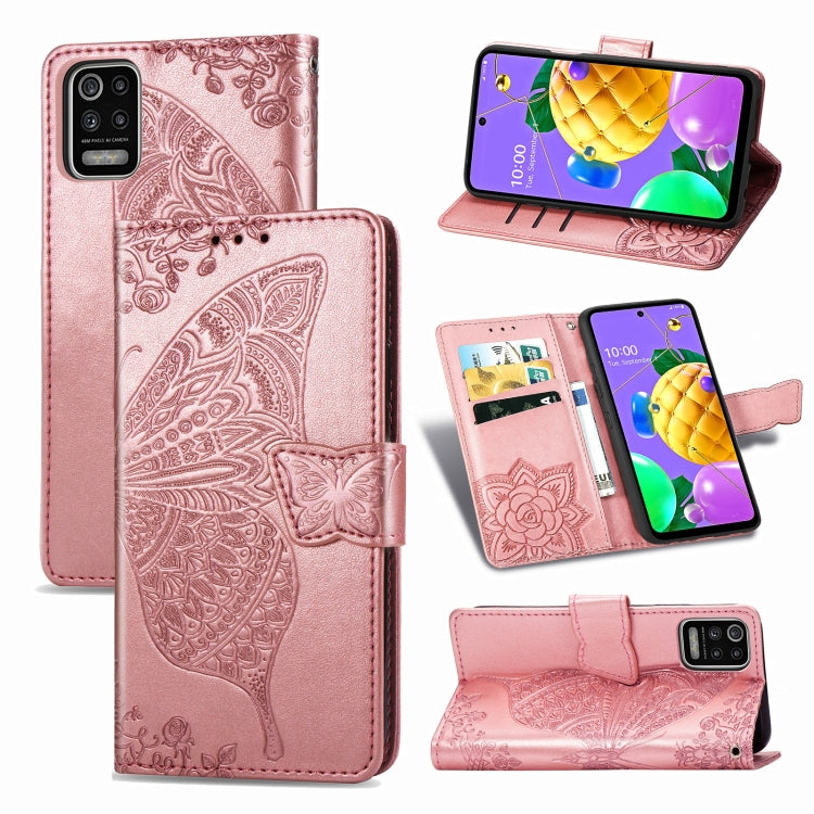 Butterfly Love Flower Embossed Horizontal Flip Leather Case with Bracket / Card Slot / Wallet / Lanyard, For LG K92 5G, For LG K52, For Arrows NX9 F-52A