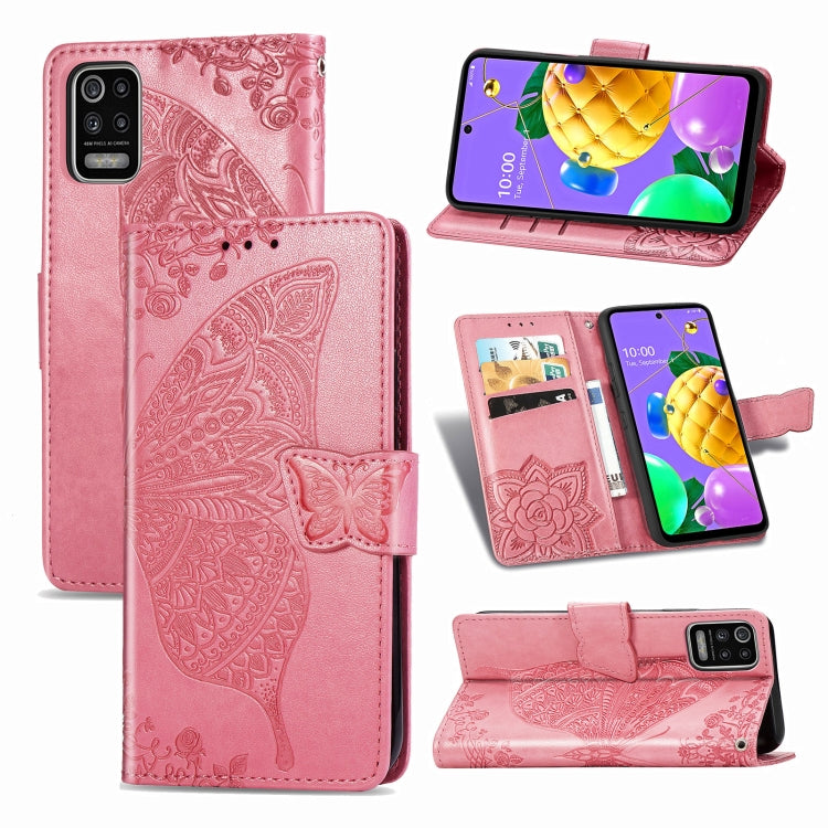 Butterfly Love Flower Embossed Horizontal Flip Leather Case with Bracket / Card Slot / Wallet / Lanyard, For LG K92 5G, For LG K52, For Arrows NX9 F-52A