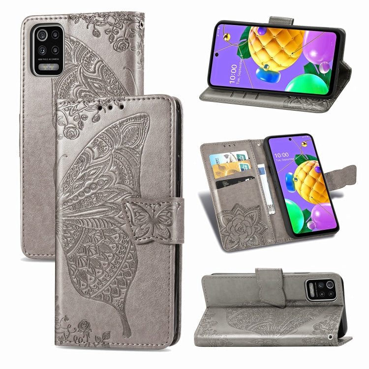 Butterfly Love Flower Embossed Horizontal Flip Leather Case with Bracket / Card Slot / Wallet / Lanyard, For LG K92 5G, For LG K52, For Arrows NX9 F-52A