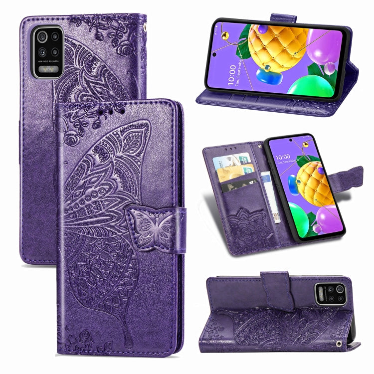 Butterfly Love Flower Embossed Horizontal Flip Leather Case with Bracket / Card Slot / Wallet / Lanyard, For LG K92 5G, For LG K52, For Arrows NX9 F-52A