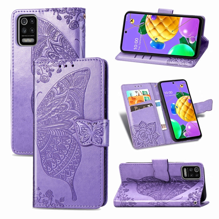 Butterfly Love Flower Embossed Horizontal Flip Leather Case with Bracket / Card Slot / Wallet / Lanyard, For LG K92 5G, For LG K52, For Arrows NX9 F-52A