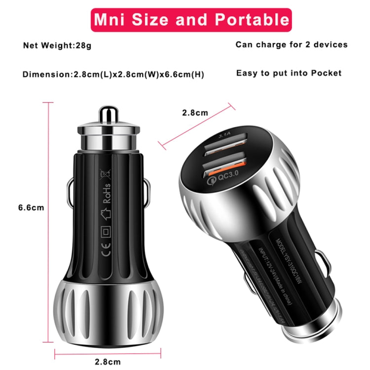 YSY-310QC18W QC3.0 Dual Port USB Car Chargrt for Apple / Huawei / Samsung / Xiaomi, YSY-310QC18W, Car Charger