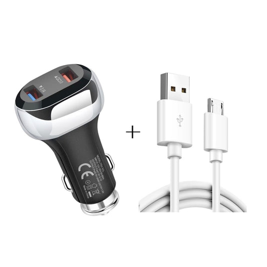 YSY-312 2 in 1 18W Portable QC3.0 Dual USB Car Charger + 1m 3A USB to Micro USB Data Cable Set, with Micro USB Cable