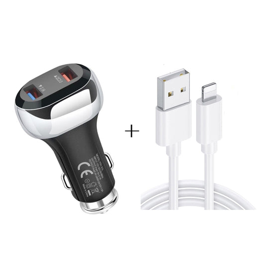 YSY-312 2 in 1 18W Portable QC3.0 Dual USB Car Charger + 1m 3A USB to 8 Pin Data Cable Set, with 8 Pin Cable