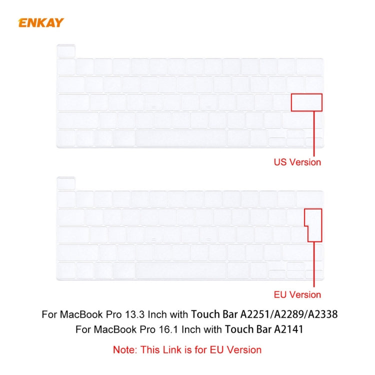 ENKAY Soft TPU Keyboard Protector Film for MacBook Pro 16 inch A2141 / Pro 13.3 inch A2289 & A2251 & A2338 (2020), EU Version, EU Version