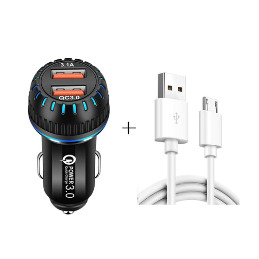 YSY-349 QC3.0 Dual USB Port Car Charger + 1m 3A USB to Micro USB Data Cable, with Micro USB Cable