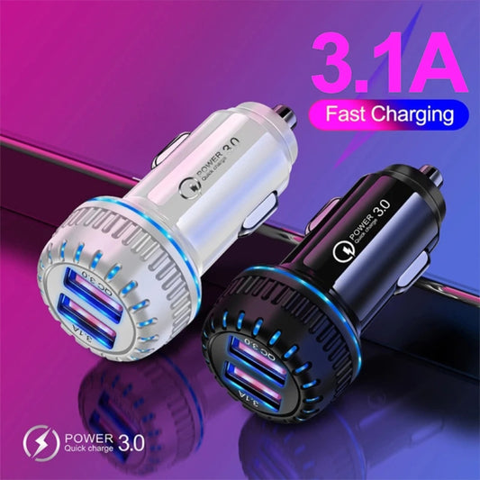 YSY-349 QC3.0 Dual Port USB Car Charger + 3A USB to 8 Pin Data Cable, Length: 1m, with 8 Pin Cable