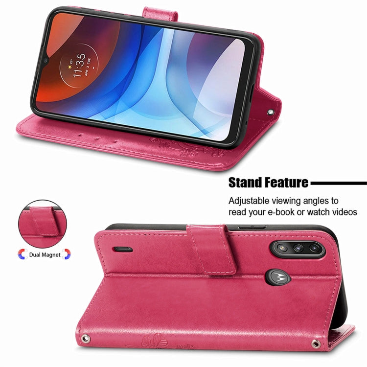 Four-leaf Clasp Embossed Buckle Mobile Phone Protection Leather Case with Lanyard & Card Slot & Wallet & Bracket Function, For Motorola E7 Power