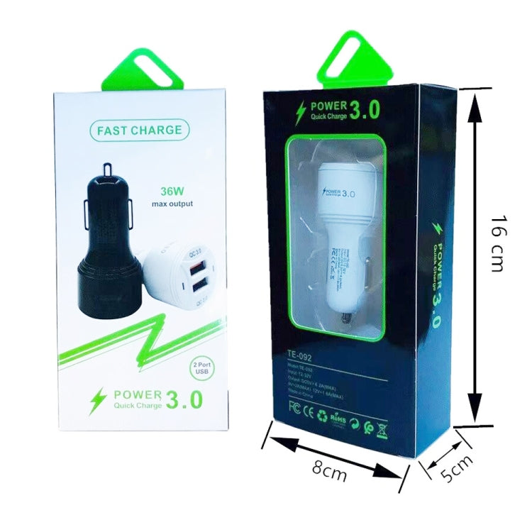TE-092 36W Dual QC3.0 USB Fast Car Charger, Car Charger
