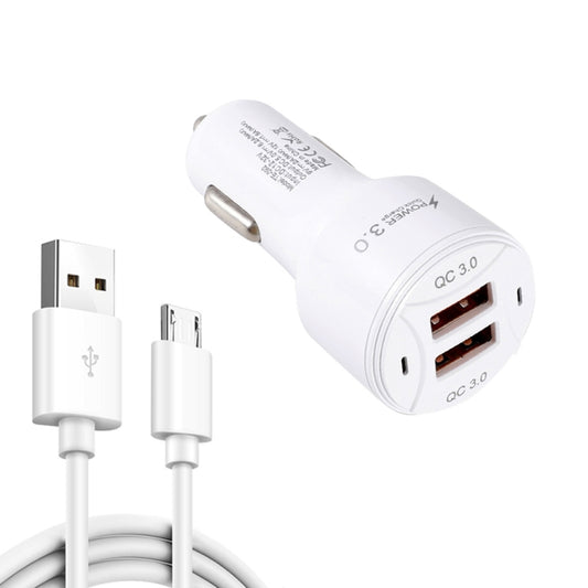 TE-092 36W Dual QC3.0 USB Fast Car Charger + USB to Micro USB Data Cable Set, with Micro USB Cable