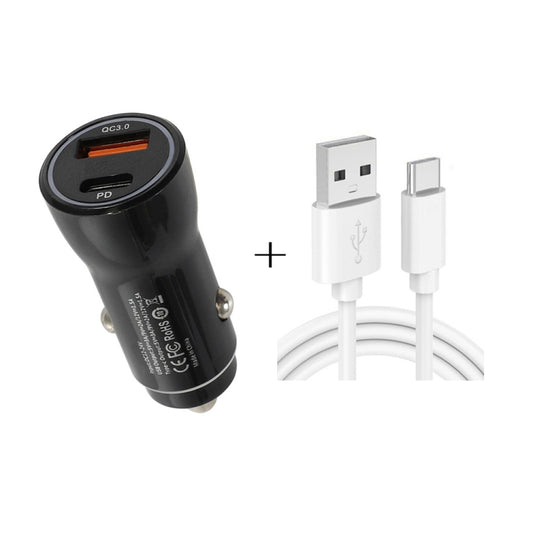 P21 Portable PD 20W + QC3.0 18W Dual Ports Fast Car Charger with USB to Type-C Cable Kit, with Type-C Cable