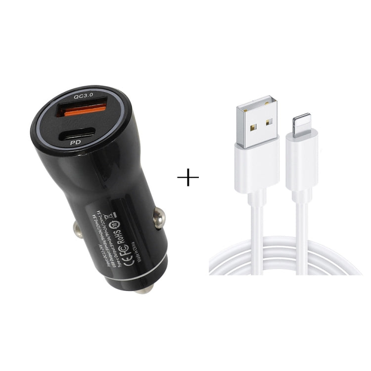 P21 PD 20W USB-C / Type-C + QC3.0 18W USB Fast Car Charger with USB to 8 Pin Data Cable Set, USB to 8 Pin