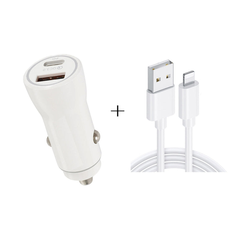 P21 PD 20W USB-C / Type-C + QC3.0 18W USB Fast Car Charger with USB to 8 Pin Data Cable Set, USB to 8 Pin