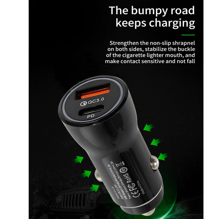 P21 PD 20W USB-C / Type-C + QC3.0 18W USB Fast Car Charger with USB to 8 Pin Data Cable Set, USB to 8 Pin