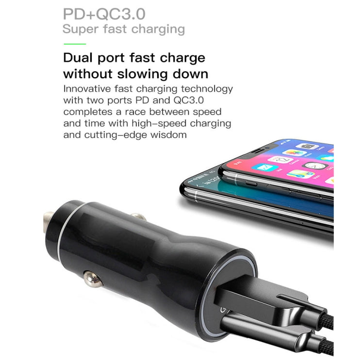 P21 PD 20W USB-C / Type-C + QC3.0 18W USB Fast Car Charger with USB to 8 Pin Data Cable Set, USB to 8 Pin