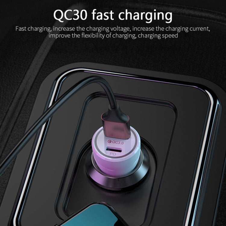 P21 PD 20W USB-C / Type-C + QC3.0 18W USB Fast Car Charger with USB to 8 Pin Data Cable Set, USB to 8 Pin