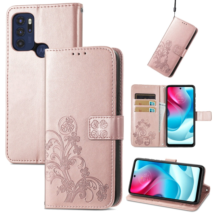 Four-leaf Clasp Embossed Buckle Mobile Phone Protection Leather Case with Lanyard & Card Slot & Wallet & Bracket Function, For Motorla Moto G60S, For Motorola Edge 20 Lite, For Motorola Edge 20 Pro, For Motorola Edge 20