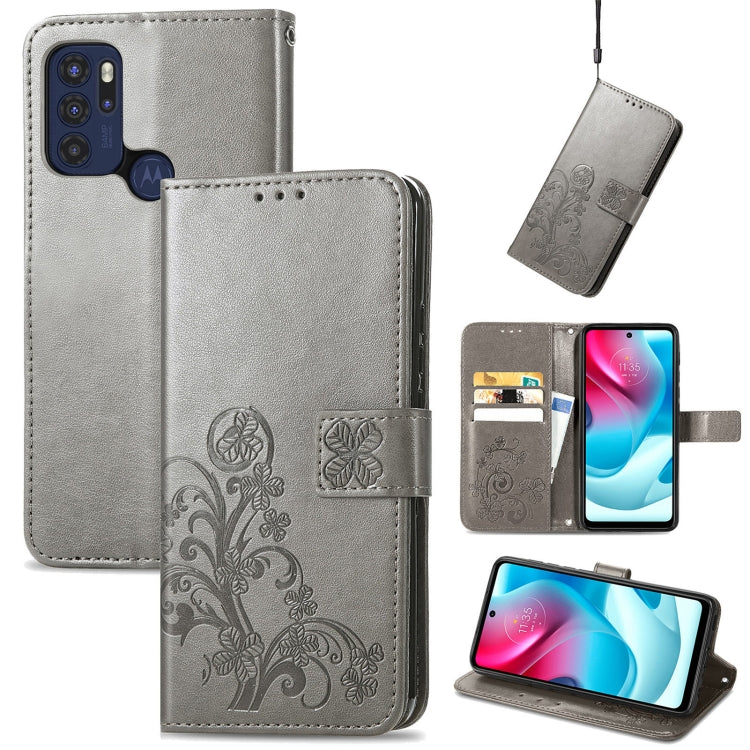 Four-leaf Clasp Embossed Buckle Mobile Phone Protection Leather Case with Lanyard & Card Slot & Wallet & Bracket Function, For Motorla Moto G60S, For Motorola Edge 20 Lite, For Motorola Edge 20 Pro, For Motorola Edge 20