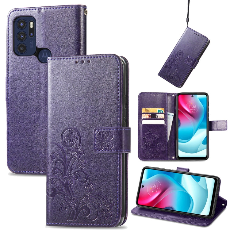 Four-leaf Clasp Embossed Buckle Mobile Phone Protection Leather Case with Lanyard & Card Slot & Wallet & Bracket Function, For Motorla Moto G60S, For Motorola Edge 20 Lite, For Motorola Edge 20 Pro, For Motorola Edge 20