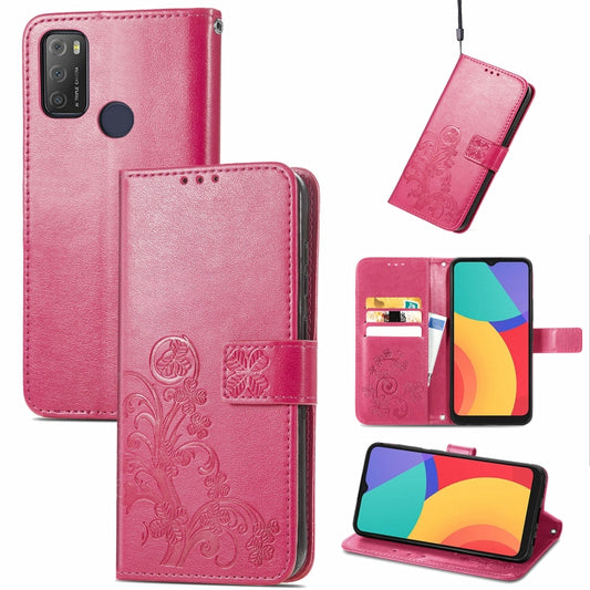 Four-leaf Clasp Embossed Buckle Mobile Phone Protection Leather Case with Lanyard & Card Slot & Wallet & Bracket Function, For Alcatel 1S 2021, For Wiko Y61, For vivo S7, For Tecno Pova 2