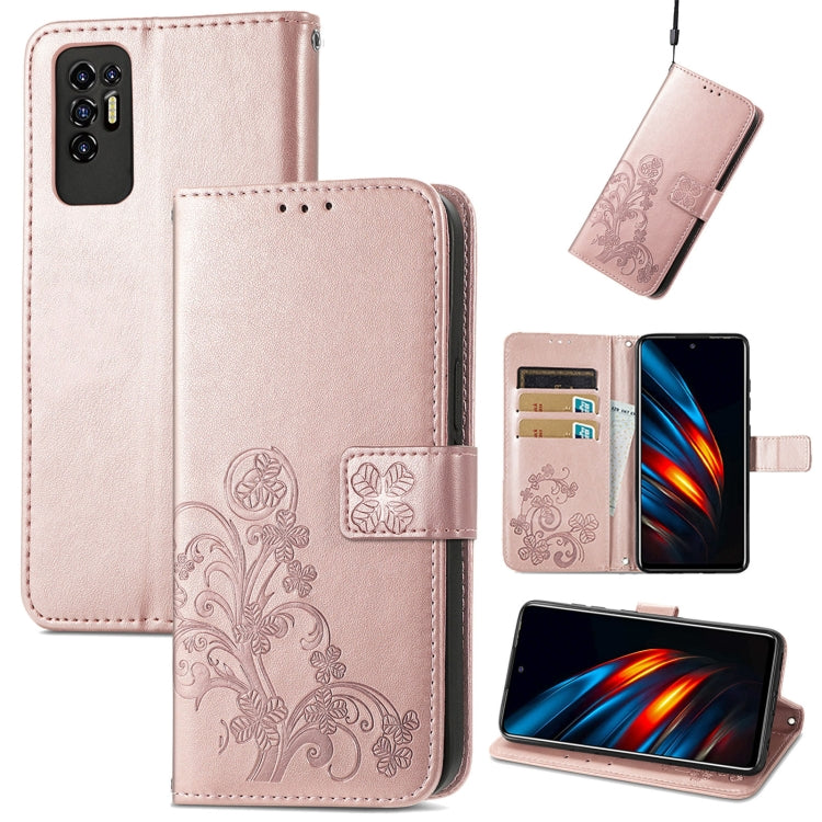 Four-leaf Clasp Embossed Buckle Mobile Phone Protection Leather Case with Lanyard & Card Slot & Wallet & Bracket Function, For Tecno Pova 2, For LG Velvet 2 Pro, For Infinix Smart 5, For Infinix Note 10, For Infinix Note 10 Pro, For Infinix Note 8