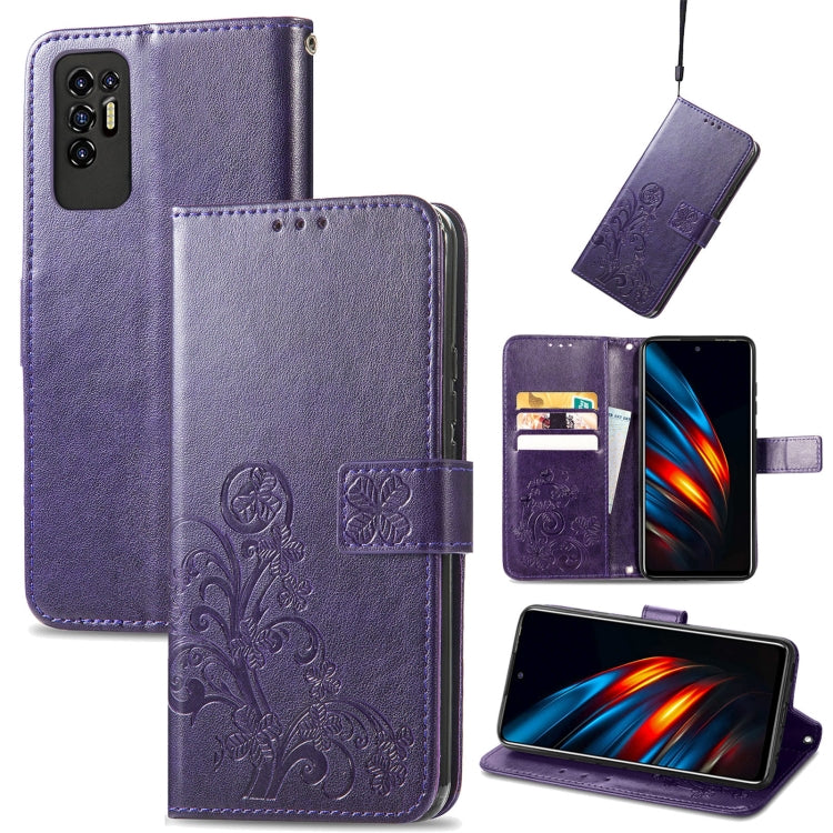 Four-leaf Clasp Embossed Buckle Mobile Phone Protection Leather Case with Lanyard & Card Slot & Wallet & Bracket Function, For Tecno Pova 2, For LG Velvet 2 Pro, For Infinix Smart 5, For Infinix Note 10, For Infinix Note 10 Pro, For Infinix Note 8