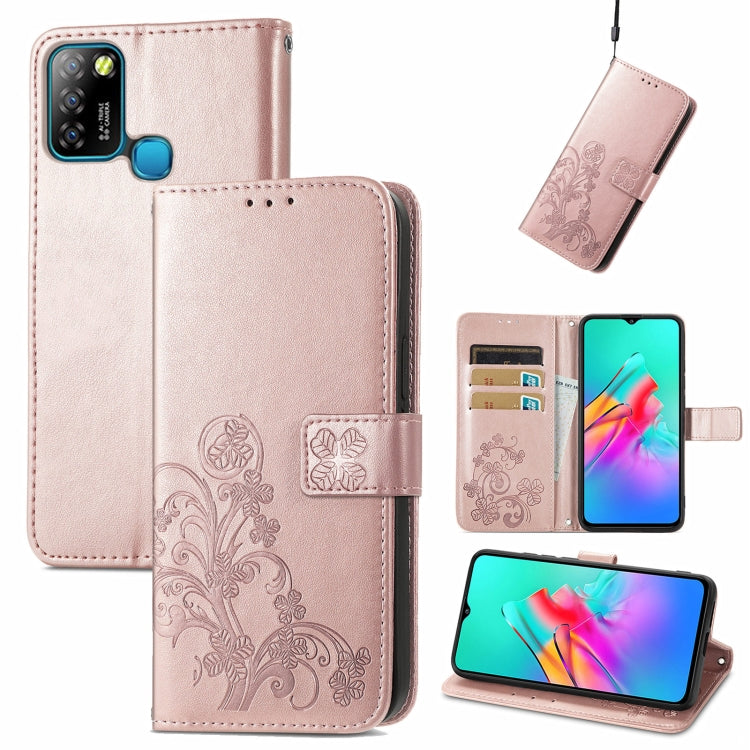 Four-leaf Clasp Embossed Buckle Mobile Phone Protection Leather Case with Lanyard & Card Slot & Wallet & Bracket Function, For Tecno Pova 2, For LG Velvet 2 Pro, For Infinix Smart 5, For Infinix Note 10, For Infinix Note 10 Pro, For Infinix Note 8