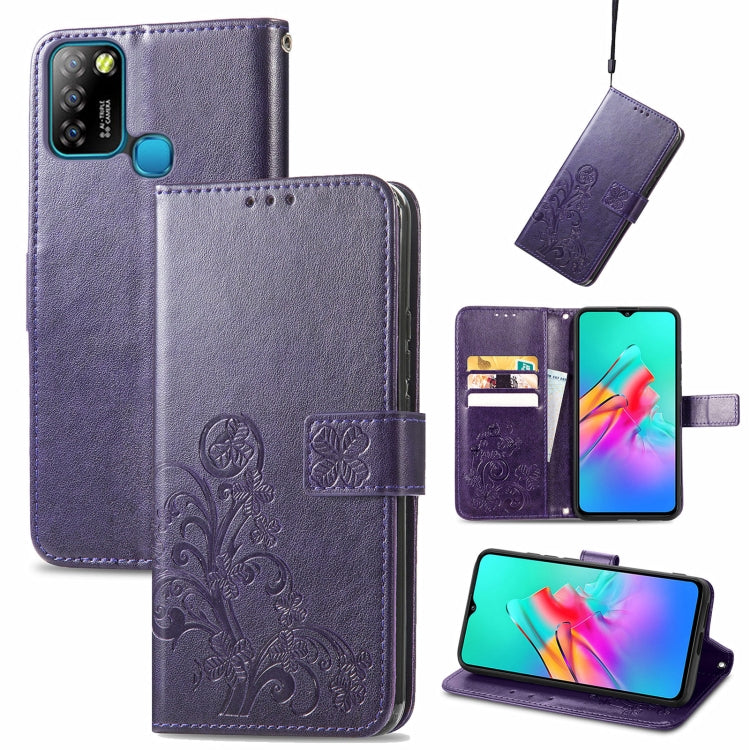 Four-leaf Clasp Embossed Buckle Mobile Phone Protection Leather Case with Lanyard & Card Slot & Wallet & Bracket Function, For Tecno Pova 2, For LG Velvet 2 Pro, For Infinix Smart 5, For Infinix Note 10, For Infinix Note 10 Pro, For Infinix Note 8