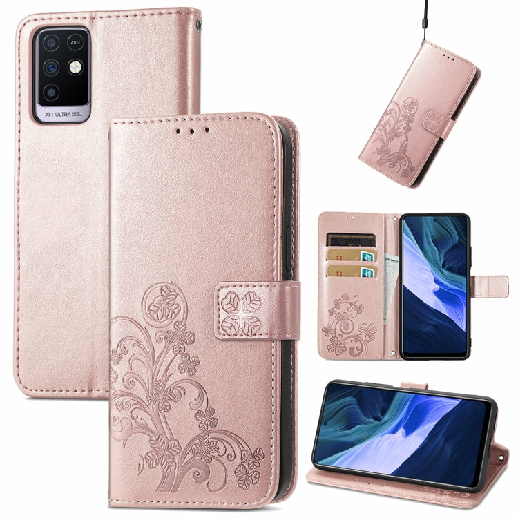 Four-leaf Clasp Embossed Buckle Mobile Phone Protection Leather Case with Lanyard & Card Slot & Wallet & Bracket Function, For Tecno Pova 2, For LG Velvet 2 Pro, For Infinix Smart 5, For Infinix Note 10, For Infinix Note 10 Pro, For Infinix Note 8