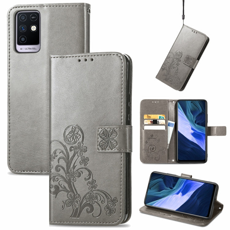 Four-leaf Clasp Embossed Buckle Mobile Phone Protection Leather Case with Lanyard & Card Slot & Wallet & Bracket Function, For Tecno Pova 2, For LG Velvet 2 Pro, For Infinix Smart 5, For Infinix Note 10, For Infinix Note 10 Pro, For Infinix Note 8