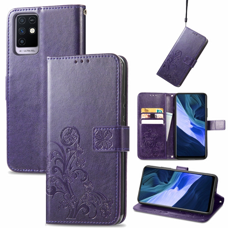 Four-leaf Clasp Embossed Buckle Mobile Phone Protection Leather Case with Lanyard & Card Slot & Wallet & Bracket Function, For Tecno Pova 2, For LG Velvet 2 Pro, For Infinix Smart 5, For Infinix Note 10, For Infinix Note 10 Pro, For Infinix Note 8