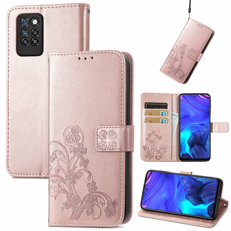 Four-leaf Clasp Embossed Buckle Mobile Phone Protection Leather Case with Lanyard & Card Slot & Wallet & Bracket Function, For Tecno Pova 2, For LG Velvet 2 Pro, For Infinix Smart 5, For Infinix Note 10, For Infinix Note 10 Pro, For Infinix Note 8