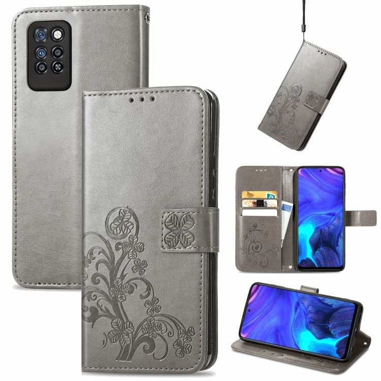 Four-leaf Clasp Embossed Buckle Mobile Phone Protection Leather Case with Lanyard & Card Slot & Wallet & Bracket Function, For Tecno Pova 2, For LG Velvet 2 Pro, For Infinix Smart 5, For Infinix Note 10, For Infinix Note 10 Pro, For Infinix Note 8