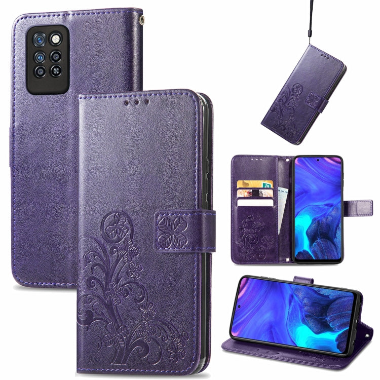 Four-leaf Clasp Embossed Buckle Mobile Phone Protection Leather Case with Lanyard & Card Slot & Wallet & Bracket Function, For Tecno Pova 2, For LG Velvet 2 Pro, For Infinix Smart 5, For Infinix Note 10, For Infinix Note 10 Pro, For Infinix Note 8