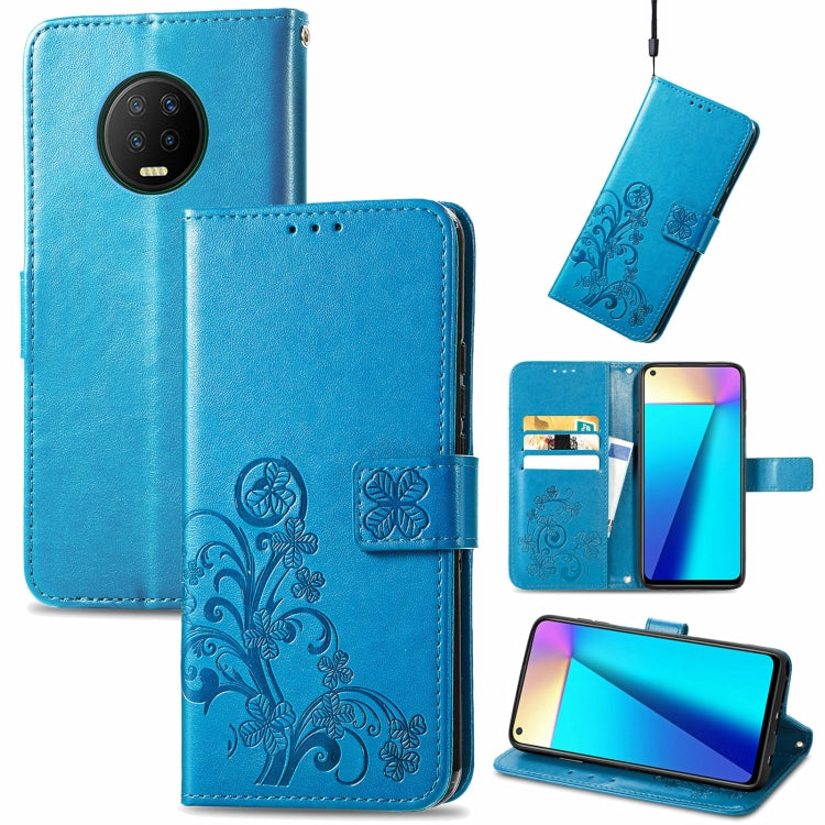 Four-leaf Clasp Embossed Buckle Mobile Phone Protection Leather Case with Lanyard & Card Slot & Wallet & Bracket Function, For Infinix Note 7, For Infinix HOT 10T, For Huawei nova 8 SE Youth, For Blackview A100