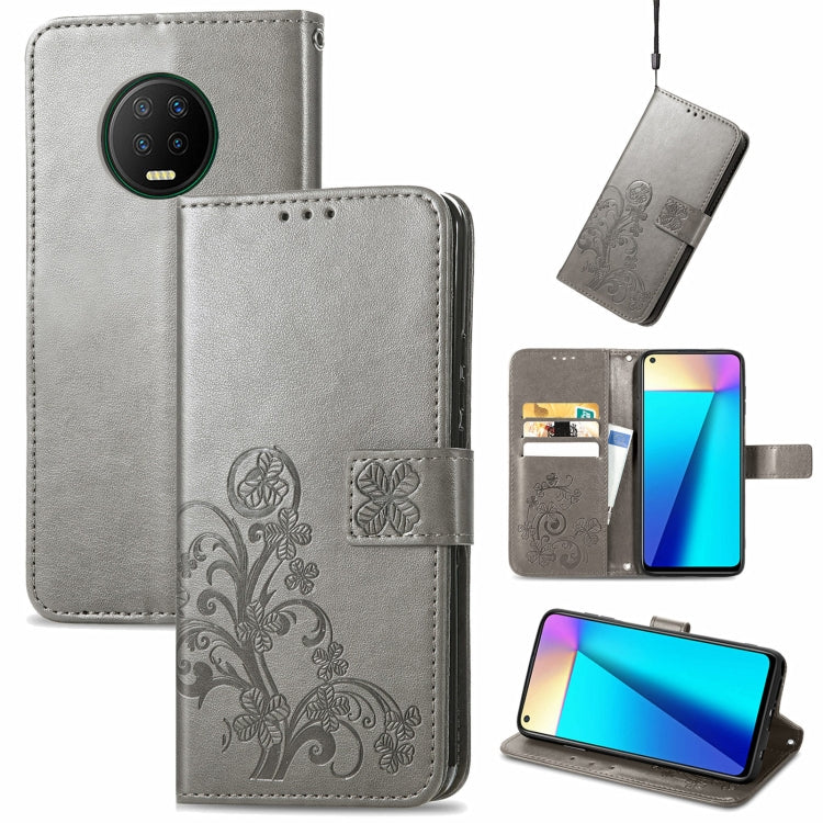 Four-leaf Clasp Embossed Buckle Mobile Phone Protection Leather Case with Lanyard & Card Slot & Wallet & Bracket Function, For Infinix Note 7, For Infinix HOT 10T, For Huawei nova 8 SE Youth, For Blackview A100