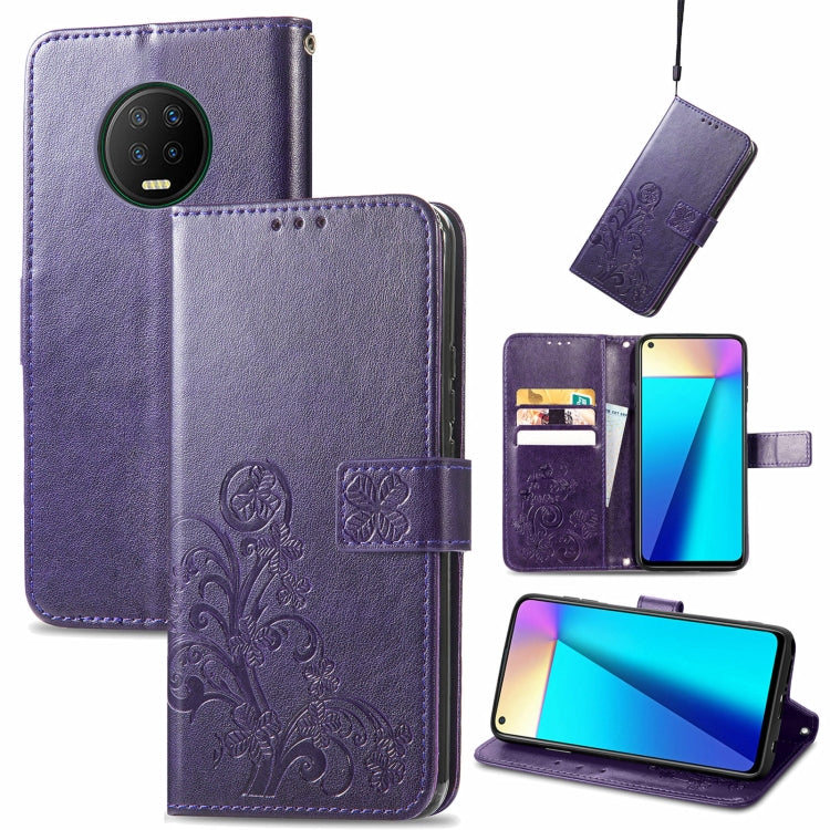 Four-leaf Clasp Embossed Buckle Mobile Phone Protection Leather Case with Lanyard & Card Slot & Wallet & Bracket Function, For Infinix Note 7, For Infinix HOT 10T, For Huawei nova 8 SE Youth, For Blackview A100