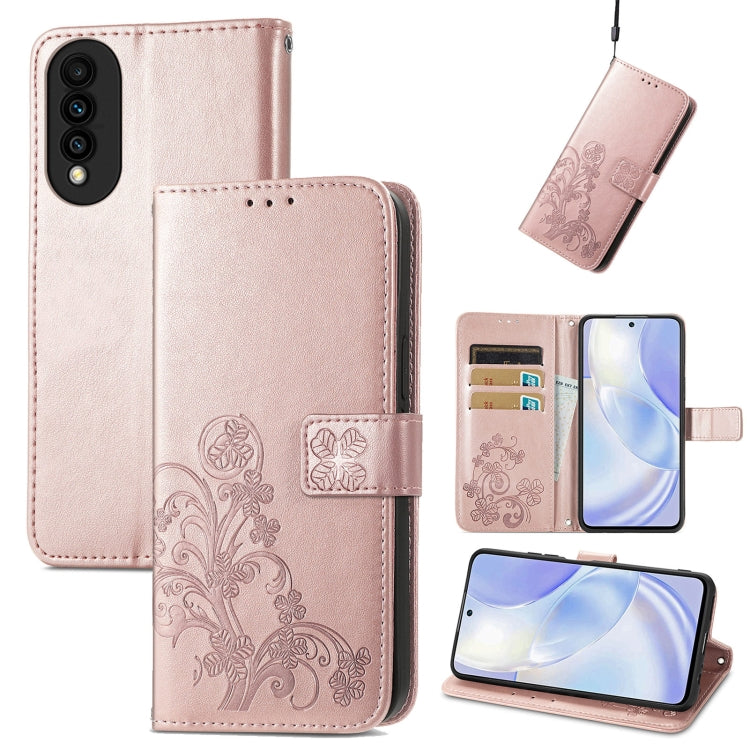 Four-leaf Clasp Embossed Buckle Mobile Phone Protection Leather Case with Lanyard & Card Slot & Wallet & Bracket Function, For Infinix Note 7, For Infinix HOT 10T, For Huawei nova 8 SE Youth, For Blackview A100