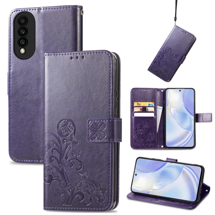 Four-leaf Clasp Embossed Buckle Mobile Phone Protection Leather Case with Lanyard & Card Slot & Wallet & Bracket Function, For Infinix Note 7, For Infinix HOT 10T, For Huawei nova 8 SE Youth, For Blackview A100