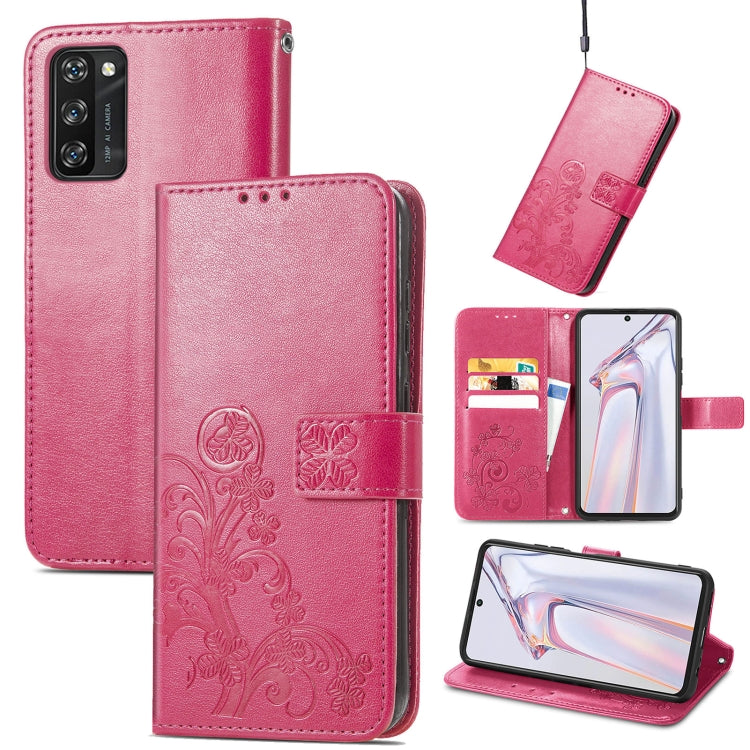 Four-leaf Clasp Embossed Buckle Mobile Phone Protection Leather Case with Lanyard & Card Slot & Wallet & Bracket Function, For Infinix Note 7, For Infinix HOT 10T, For Huawei nova 8 SE Youth, For Blackview A100