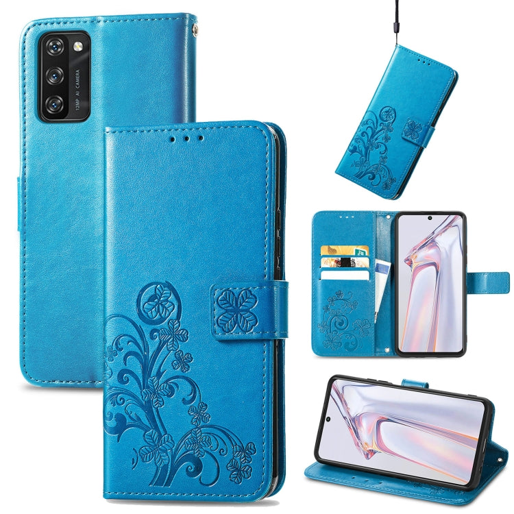 Four-leaf Clasp Embossed Buckle Mobile Phone Protection Leather Case with Lanyard & Card Slot & Wallet & Bracket Function, For Infinix Note 7, For Infinix HOT 10T, For Huawei nova 8 SE Youth, For Blackview A100