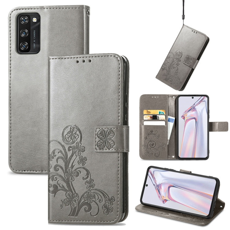 Four-leaf Clasp Embossed Buckle Mobile Phone Protection Leather Case with Lanyard & Card Slot & Wallet & Bracket Function, For Infinix Note 7, For Infinix HOT 10T, For Huawei nova 8 SE Youth, For Blackview A100