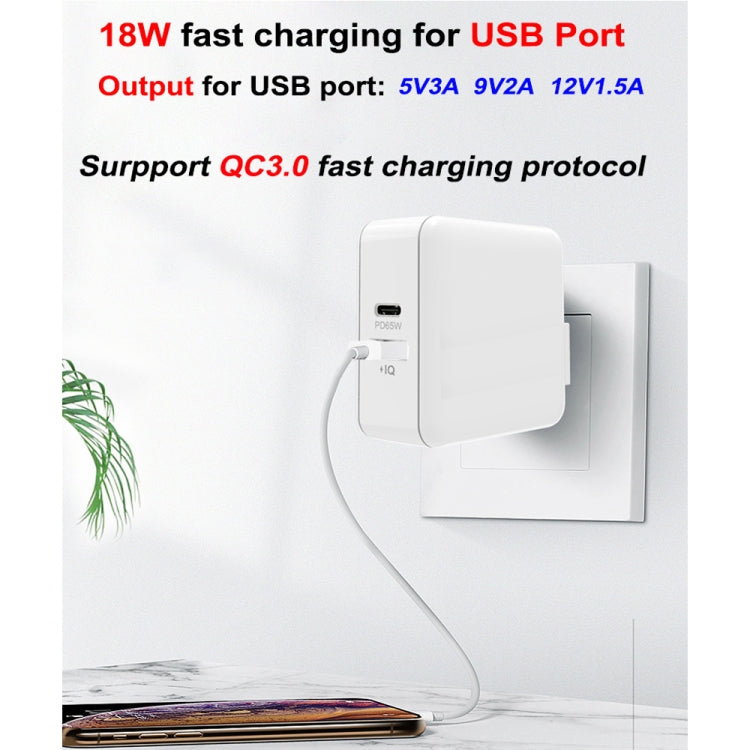 A6 65W QC 3.0 USB + PD Type-C Dual Fast Charging Laptop Adapter for MacBook Series,, US Plug, US Plug + EU Plug, US Plug + AU Plug, US Plug + UK Plug, US Plug + EU Plug + UK Plug, US Plug + EU Plug + AU Plug + UK Plug