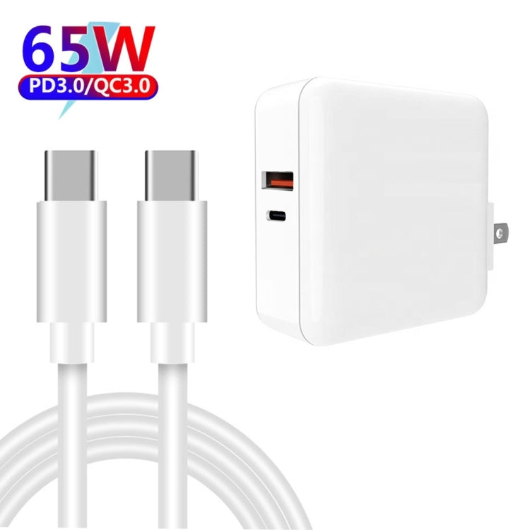 A6 65W QC 3.0 USB + PD USB-C / Type-C Dual Fast Charging Laptop Adapter + 1m USB-C / Type-C to USB-C / Type-C Data Cable Set for MacBook Series,, US Plug, US Plug + EU Plug, US Plug + AU Plug, US Plug + UK Plug, US Plug + EU Plug + UK Plug