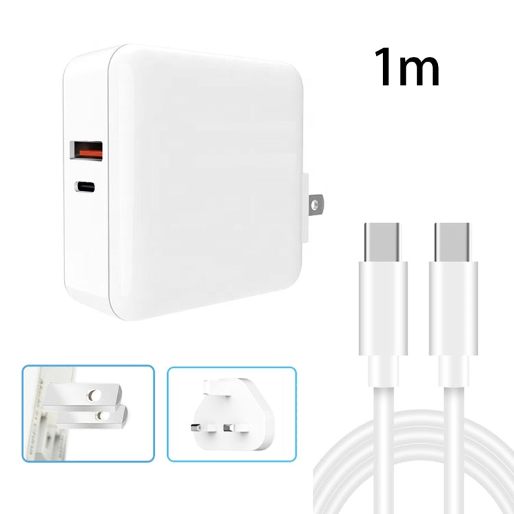 A6 65W QC 3.0 USB + PD USB-C / Type-C Dual Fast Charging Laptop Adapter + 1m USB-C / Type-C to USB-C / Type-C Data Cable Set for MacBook Series,, US Plug, US Plug + EU Plug, US Plug + AU Plug, US Plug + UK Plug, US Plug + EU Plug + UK Plug