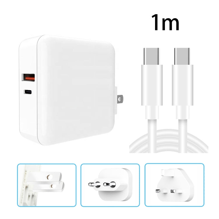 A6 65W QC 3.0 USB + PD USB-C / Type-C Dual Fast Charging Laptop Adapter + 1m USB-C / Type-C to USB-C / Type-C Data Cable Set for MacBook Series,, US Plug, US Plug + EU Plug, US Plug + AU Plug, US Plug + UK Plug, US Plug + EU Plug + UK Plug