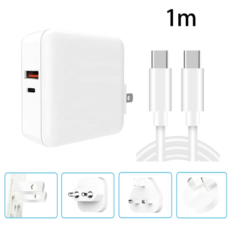 A6 65W QC 3.0 USB + PD USB-C / Type-C Dual Fast Charging Laptop Adapter + 1m USB-C / Type-C to USB-C / Type-C Data Cable Set for MacBook Series,, US Plug, US Plug + EU Plug, US Plug + AU Plug, US Plug + UK Plug, US Plug + EU Plug + UK Plug