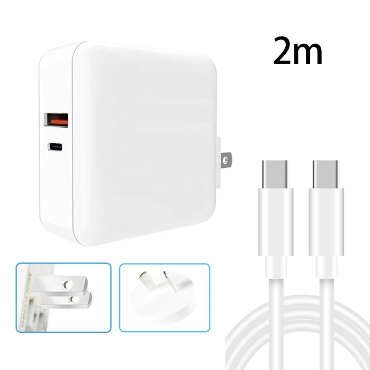 A6 65W QC 3.0 USB + PD USB-C / Type-C Dual Fast Charging Laptop Adapter + 2m USB-C / Type-C to USB-C / Type-C Data Cable Set for MacBook Series,, US Plug, US Plug + EU Plug, US Plug + AU Plug, US Plug + UK Plug, US Plug + EU Plug + UK Plug